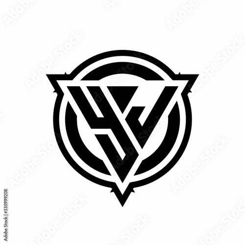 YJ logo with triangle shape and circle with outline rounded design template photo