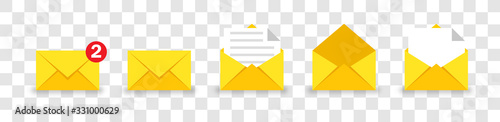 Envelopes closed and open yellow in a flat style. Vector illustration