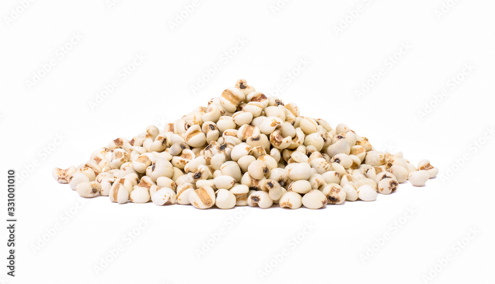 Pile of Adlay millet ( pearl millet or Job's tears ) isolated on white background. Pile of Adlay millet ( pearl millet or Job's tears ) isolated on white background.