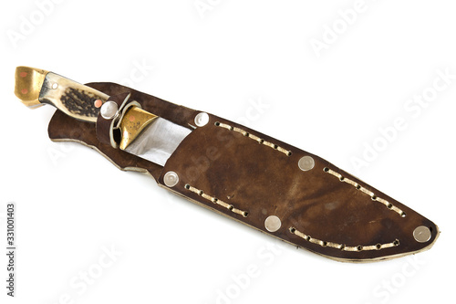 Hunting knife and leather sheath