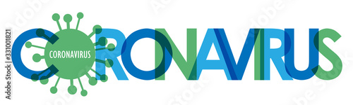 CORONAVIRUS blue and green vector typography banner with virus symbol
