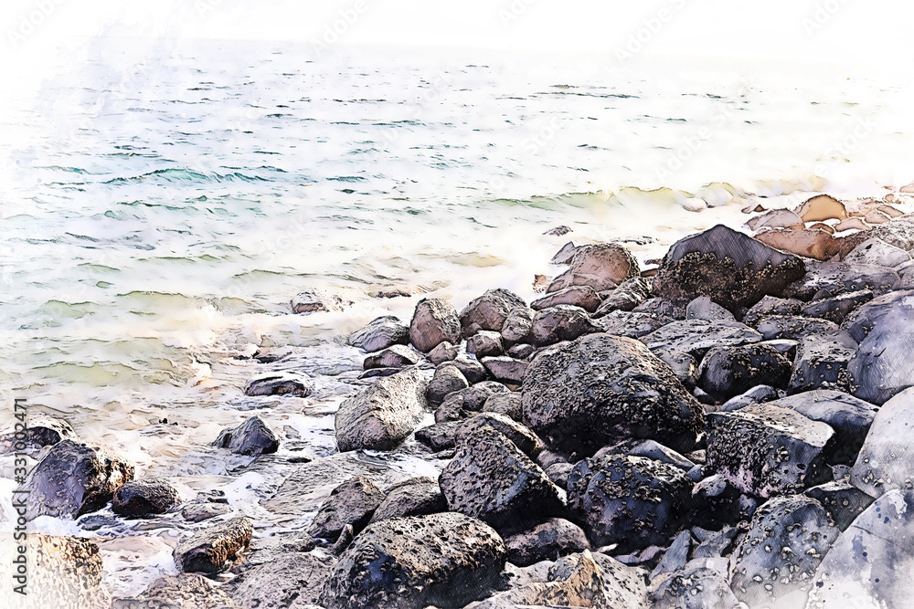 Abstract sea soft wave in Thailand on watercolor illustration painting backgroud. Abstract sea soft wave in Thailand on watercolor illustration painting backgroud.
