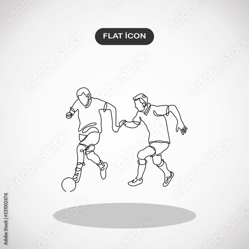 Continuous Line Drawing or One Line Drawing of two Soccer Players scrambling for ball
