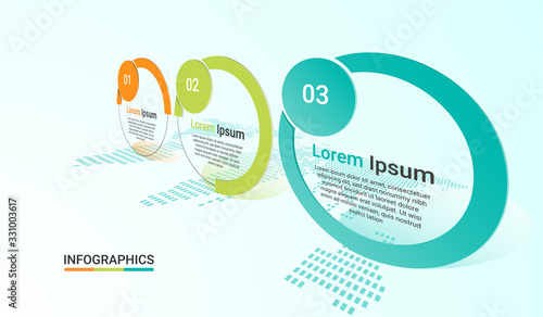 Infographics 3 step on world map background. perspective design vector illustration.