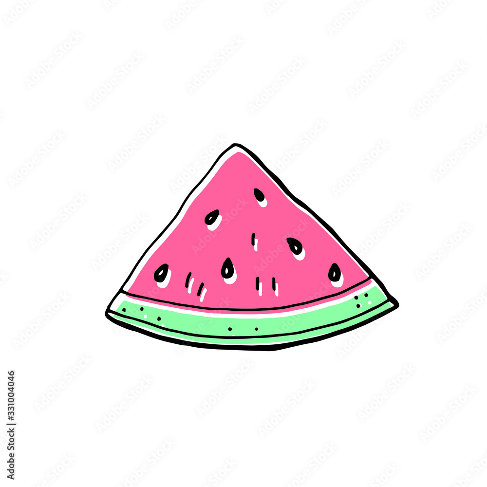 Slice of watermelon Isolated on a white background. Hand drawing sketch. Vector stock illustration. Slice of watermelon Isolated on a white background. Hand drawing sketch. Vector stock illustration.