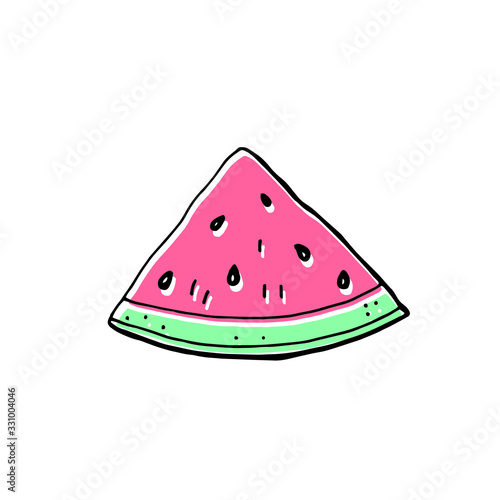 Slice of watermelon Isolated on a white background. Hand drawing sketch. Vector stock illustration.