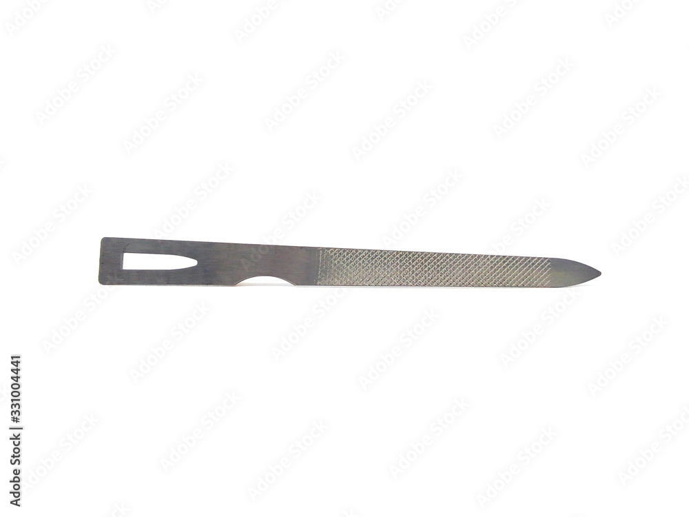 Stainless steel nail file isolated on white background. Stainless steel nail file isolated on white background.