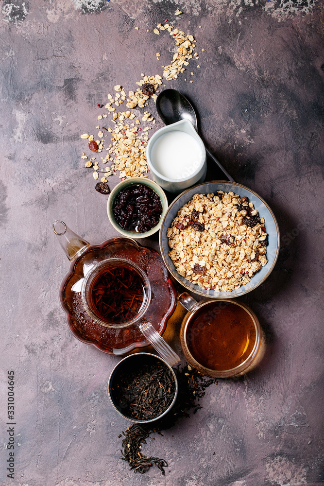 Granola breakfast in ceramic bowl Granola breakfast in ceramic bowl