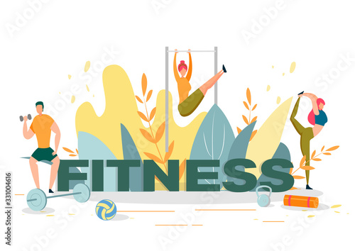 Fitness, People with Dumbbell, Doing Stretching.