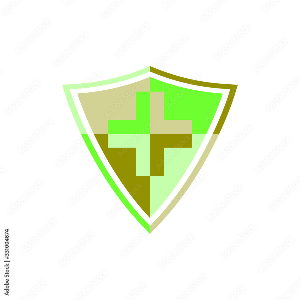 Obraz premium Shield with Plus Medical protection logo design vector