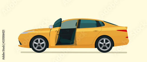 Sedan car with open door. Vector flat style illustration.