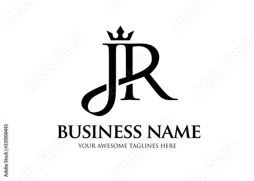 elegant initial letter jr with crown logo vector, Creative Lettering Logo Vector Illustration.