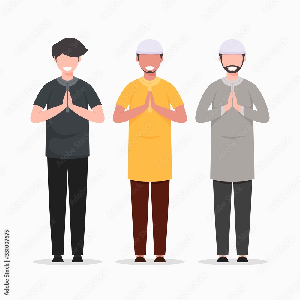 Male Muslim people flat character illustration in ramadan season