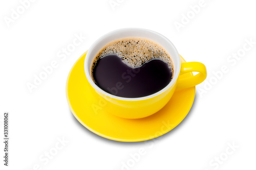 yellow coffee cup top view isolated on white background