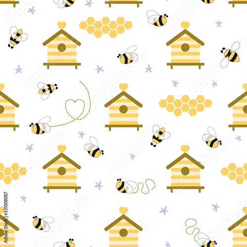 Beekeeping seamless pattern Honey apiary beehive background Organic honey product wallpaper vector