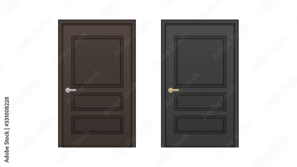 Vector realistic entrance doors. Dark doors isolated on white background. Vector realistic entrance doors. Dark doors isolated on white background.