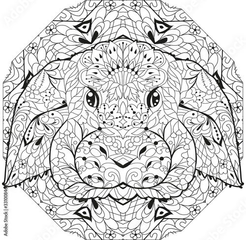 Fototapeta Naklejka Na Ścianę i Meble -  Zentangle rabbit head with mandala. Hand drawn decorative vector illustration for coloring