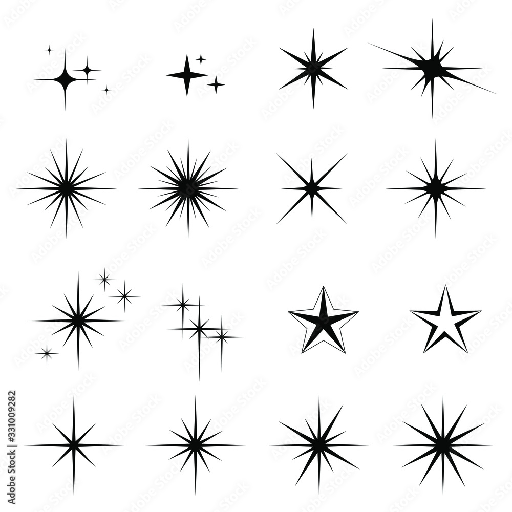 Hand drawn vector black stars collection. 