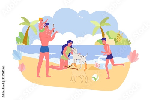 Big Family with Favorite Pets on City Beach Banner