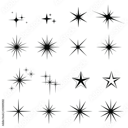 Hand drawn vector black stars collection. 