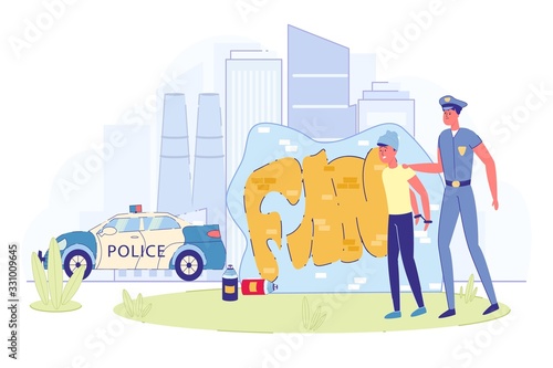 Police Officer Arrest Teen Offender Street Artist