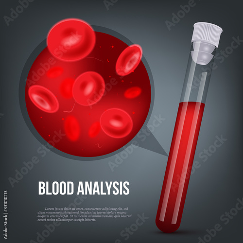 Blood analysis design with test tube and cell