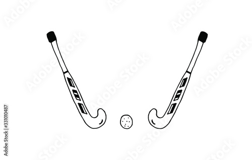 Field hockey, simple doodle illustration on white background. Outdoor summer games. Stock vector illustration.