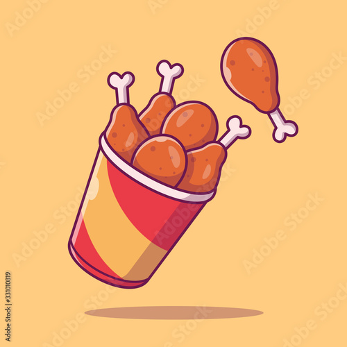 Chicken Wing On Bucket Vector Icon Illustration. Fast Food  Collection. Food Icon Concept White Isolated. Flat Cartoon Style Suitable for Web Landing Page, Banner, Sticker, Background