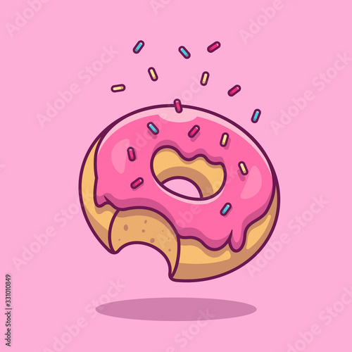 Doughnut Vector Icon Illustration. Fast Food Collection. Food Icon Concept White Isolated. Flat Cartoon Style Suitable for Web Landing Page, Banner, Sticker, Background