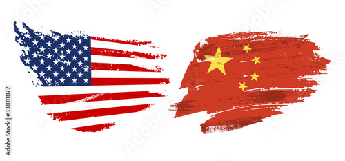 Vector Illustration grunge texture USA Chine flag