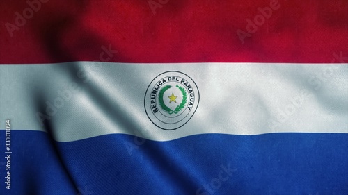 Paraguay flag waving in the wind. National flag of Paraguay. Sign of Paraguay. 3d illustration photo