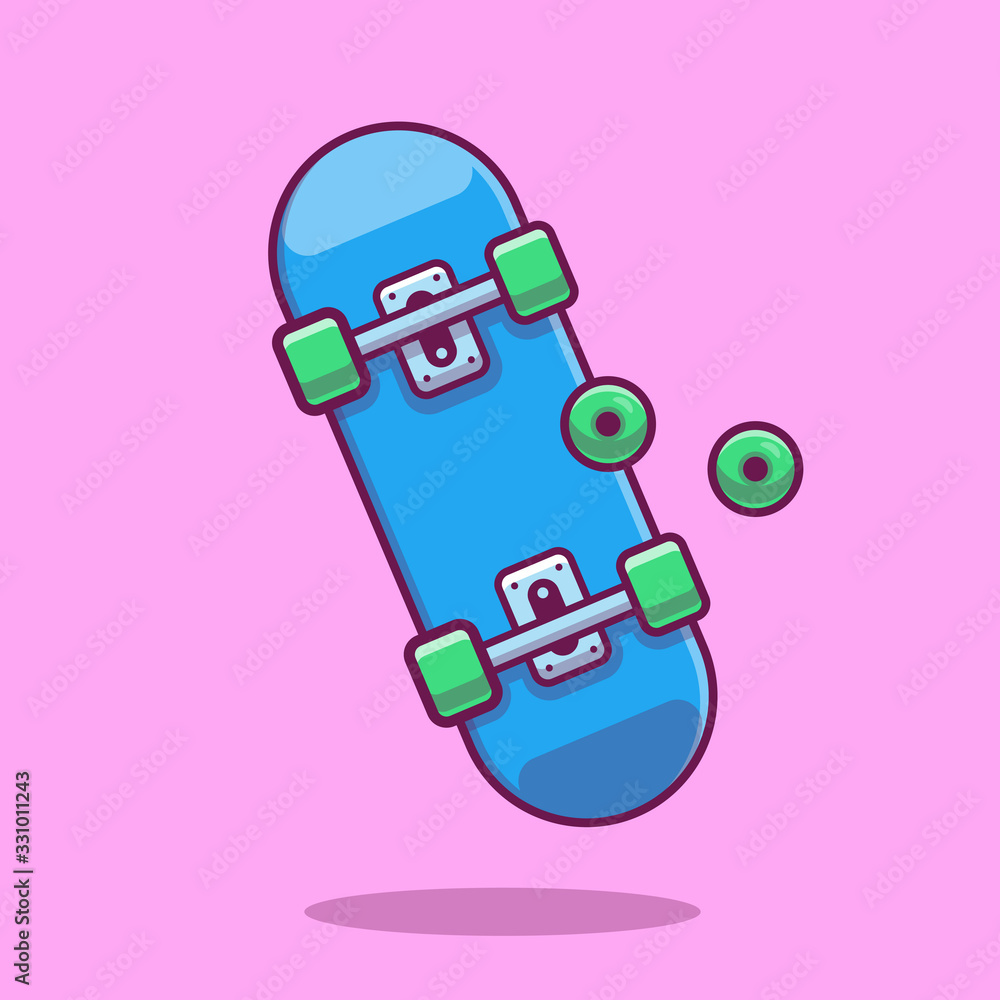 Vektorová grafika „Skateboard Vector Icon Illustration. Skateboard And  Skate Wheels, Sport Icon Concept White Isolated. Flat Cartoon Style  Suitable for Web Landing Page, Banner, Sticker, Background“ ze služby Stock  | Adobe Stock