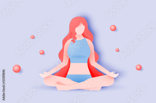 Yoga woman in paper art style and pastel color