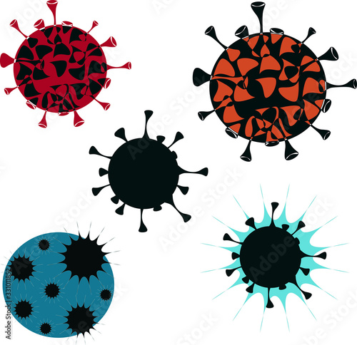 Set of five different colored coronaviruses