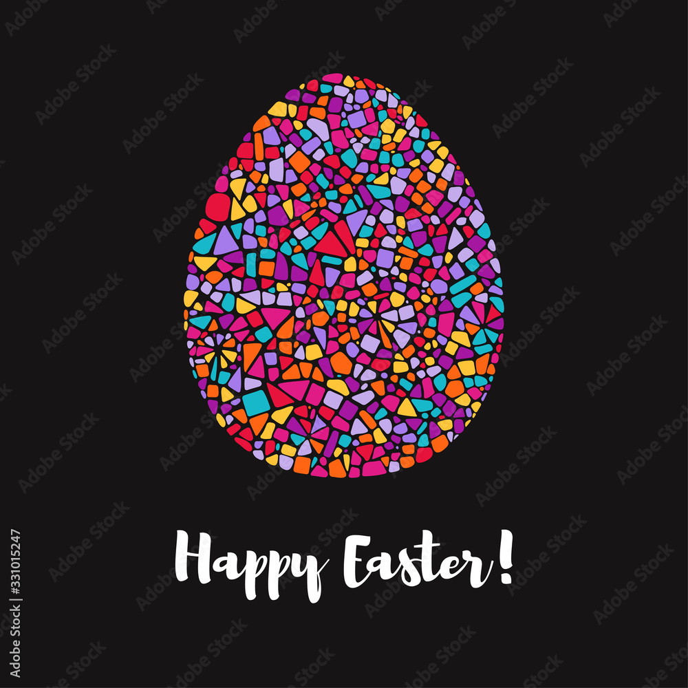 Vector illustration with mosaic egg. Happy Easter greeting card on black background. Vector illustration with mosaic egg. Happy Easter greeting card on black background.