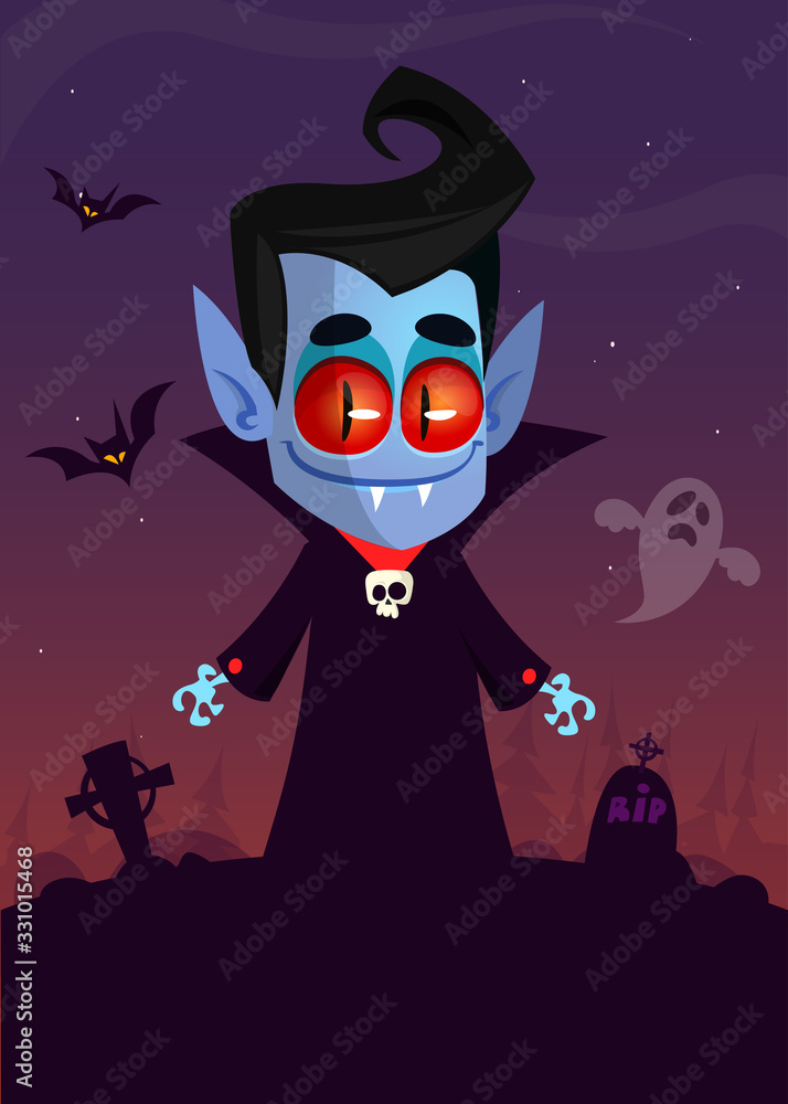 Cute cartoon vampire smiling. Vector illustration isolated Cute cartoon vampire smiling. Vector illustration isolated