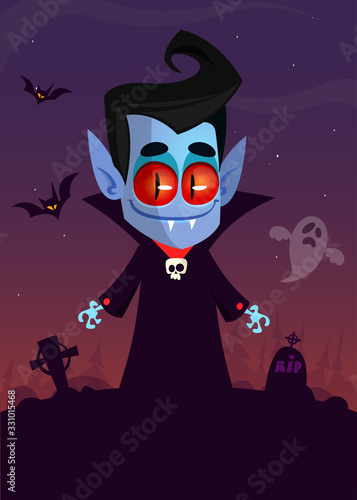 Cute cartoon vampire smiling. Vector illustration isolated