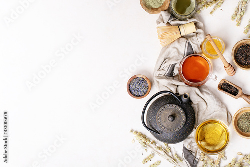 Variety of green, black and matcha tea