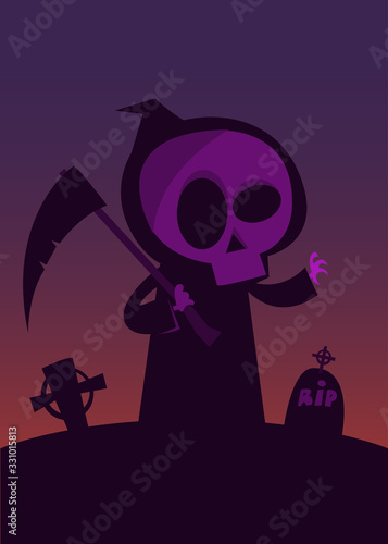 Cute cartoon grim reaper. Halloween vector illustration