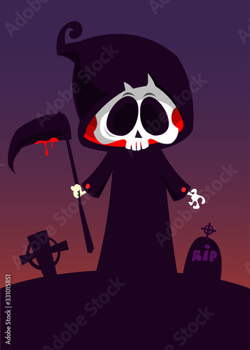 Cute cartoon grim reaper. Halloween vector illustration