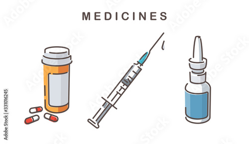 Virus protection. Vector isolated medicines. Outline illustration