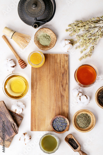 Variety of green, black and matcha tea