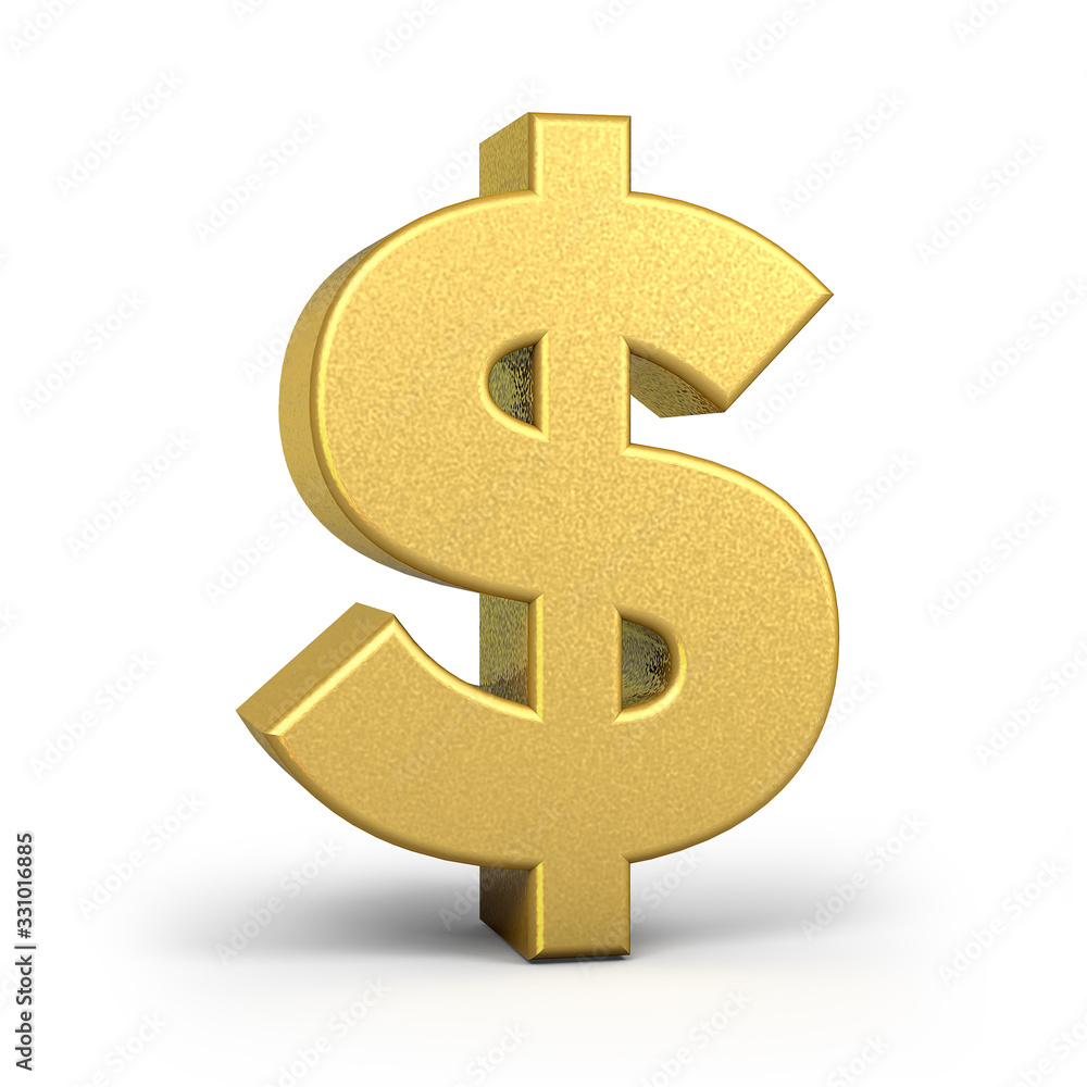 Golden Dollar Currency Icon Isolated, 3D gold Dollar symbol with white background, 3D rendering Golden Dollar Currency Icon Isolated, 3D gold Dollar symbol with white background, 3D rendering