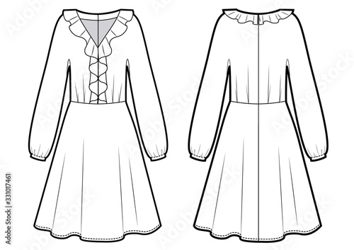 Dress with volant, vector fashion illustration