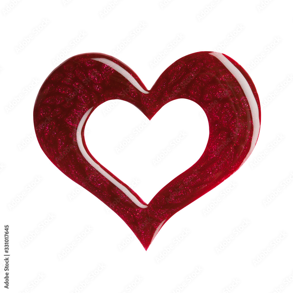Blot of red nail polish shaped heart isolated on white