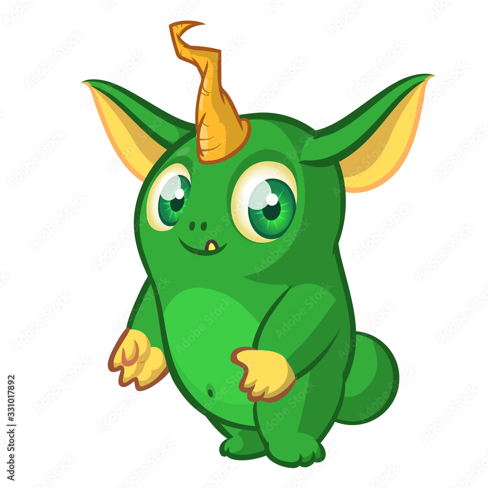 Funny cartoon monster with one horn. Vector illustration of mythical creature. Funny cartoon monster with one horn. Vector illustration of mythical creature.