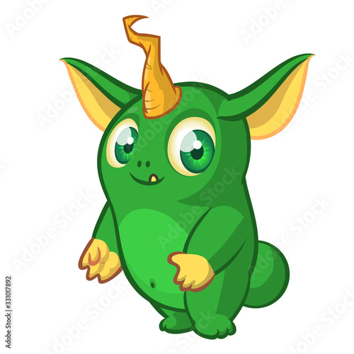 Funny cartoon monster with one horn. Vector illustration of mythical creature.