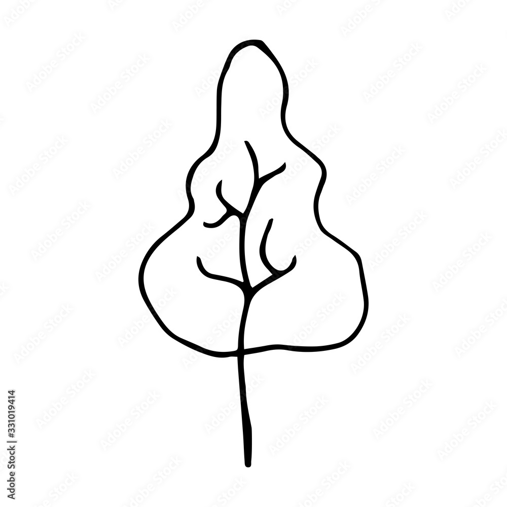 Beautiful tree with interesting branches on a white background. National Forest Day. The concept of conservation of nature. Spring or summer doodle style illustration. National arbor day Beautiful tree with interesting branches on a white background. National Forest Day. The concept of conservation of nature. Spring or summer doodle style illustration. National arbor day