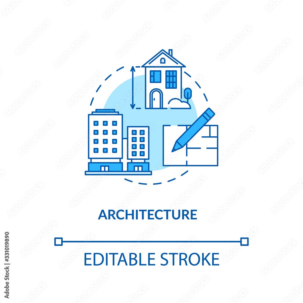 Architecture design concept icon. Urban construction planning idea thin line illustration. Paperwork, architectural plan creating. Vector isolated outline RGB color drawing. Editable stroke Architecture design concept icon. Urban construction planning idea thin line illustration. Paperwork, architectural plan creating. Vector isolated outline RGB color drawing. Editable stroke