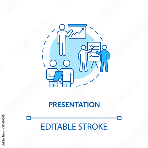 Sample presentation concept icon. Creative project familiarization idea thin line illustration. Order fulfillment, design process step. Vector isolated outline RGB color drawing. Editable stroke